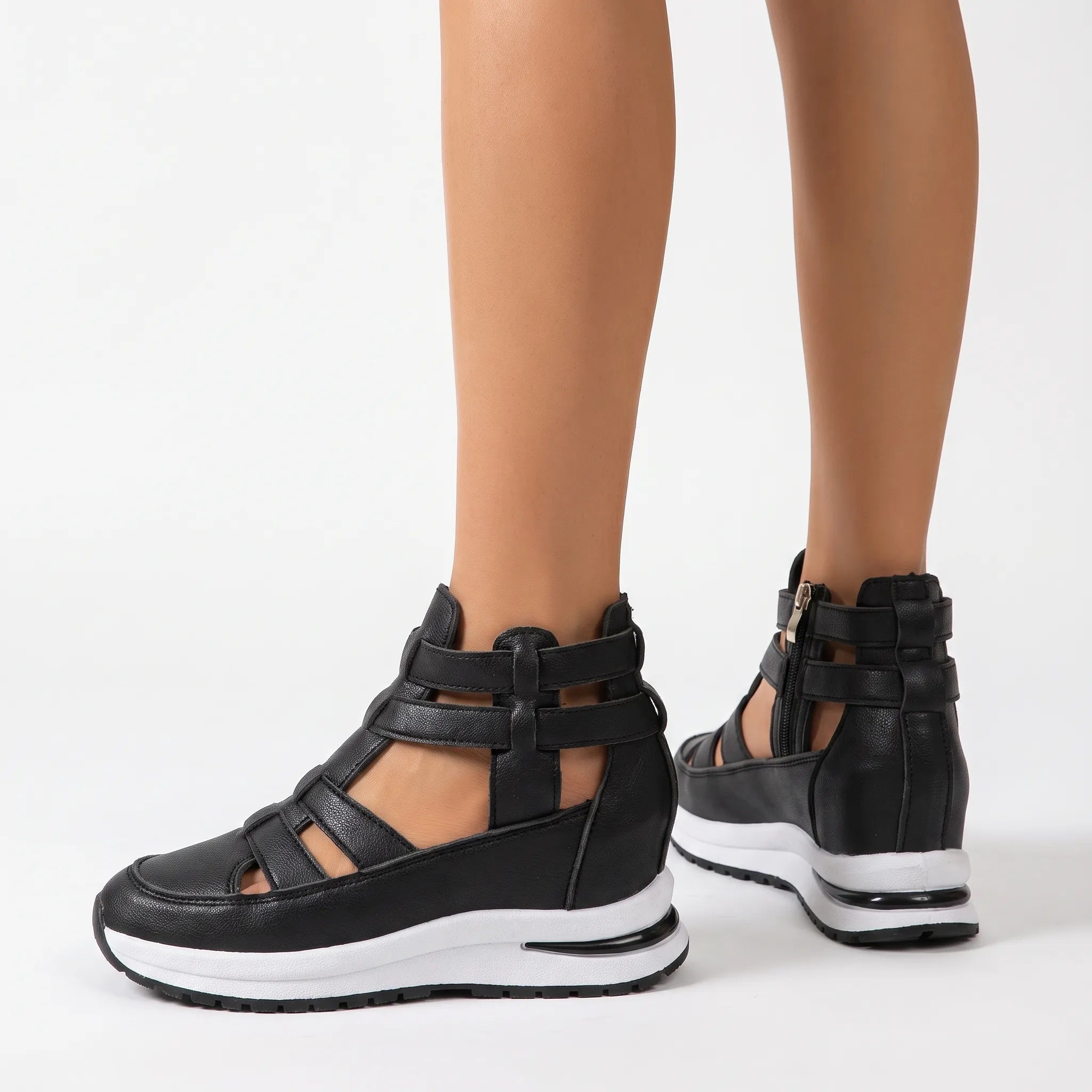 Baskets femme | Baskets montantes ouvertes à talon compensé