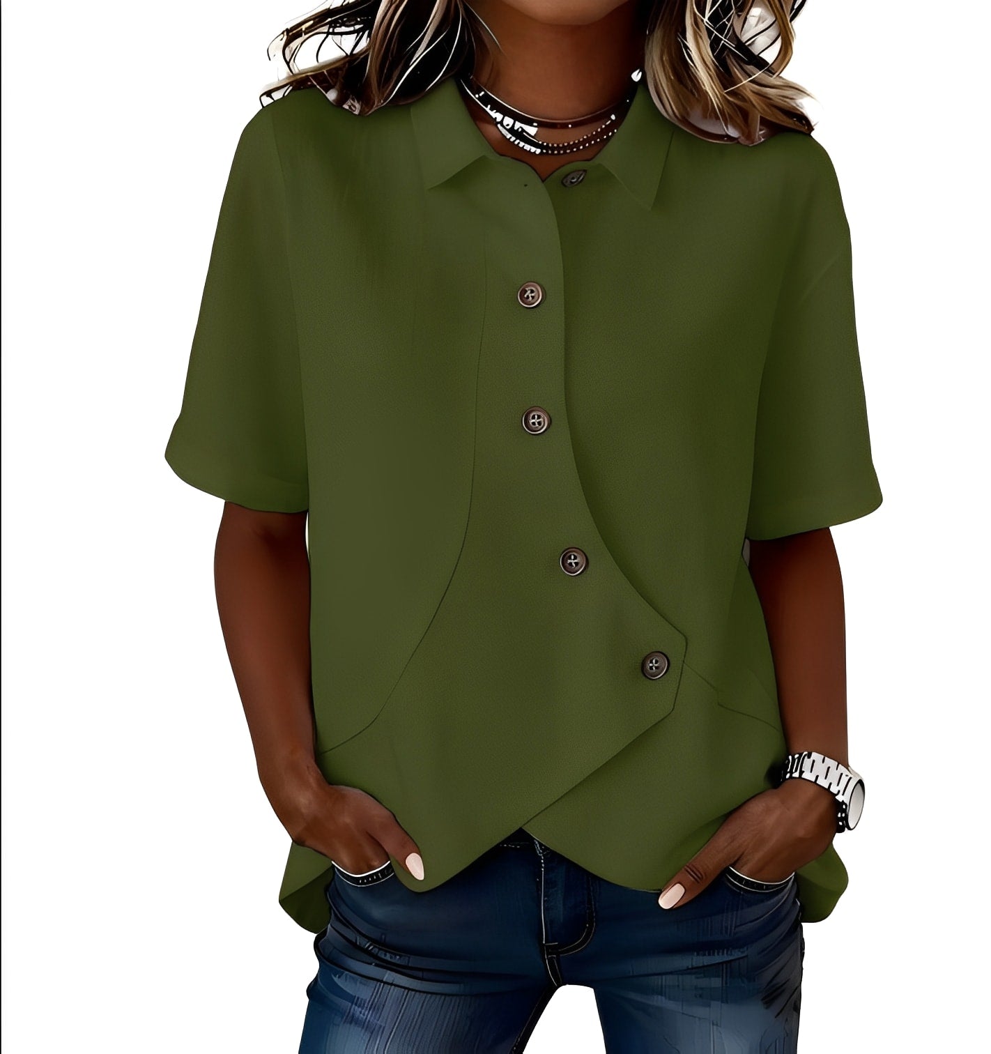 Blouse femme | Blouse asymétrique à détail boutonné