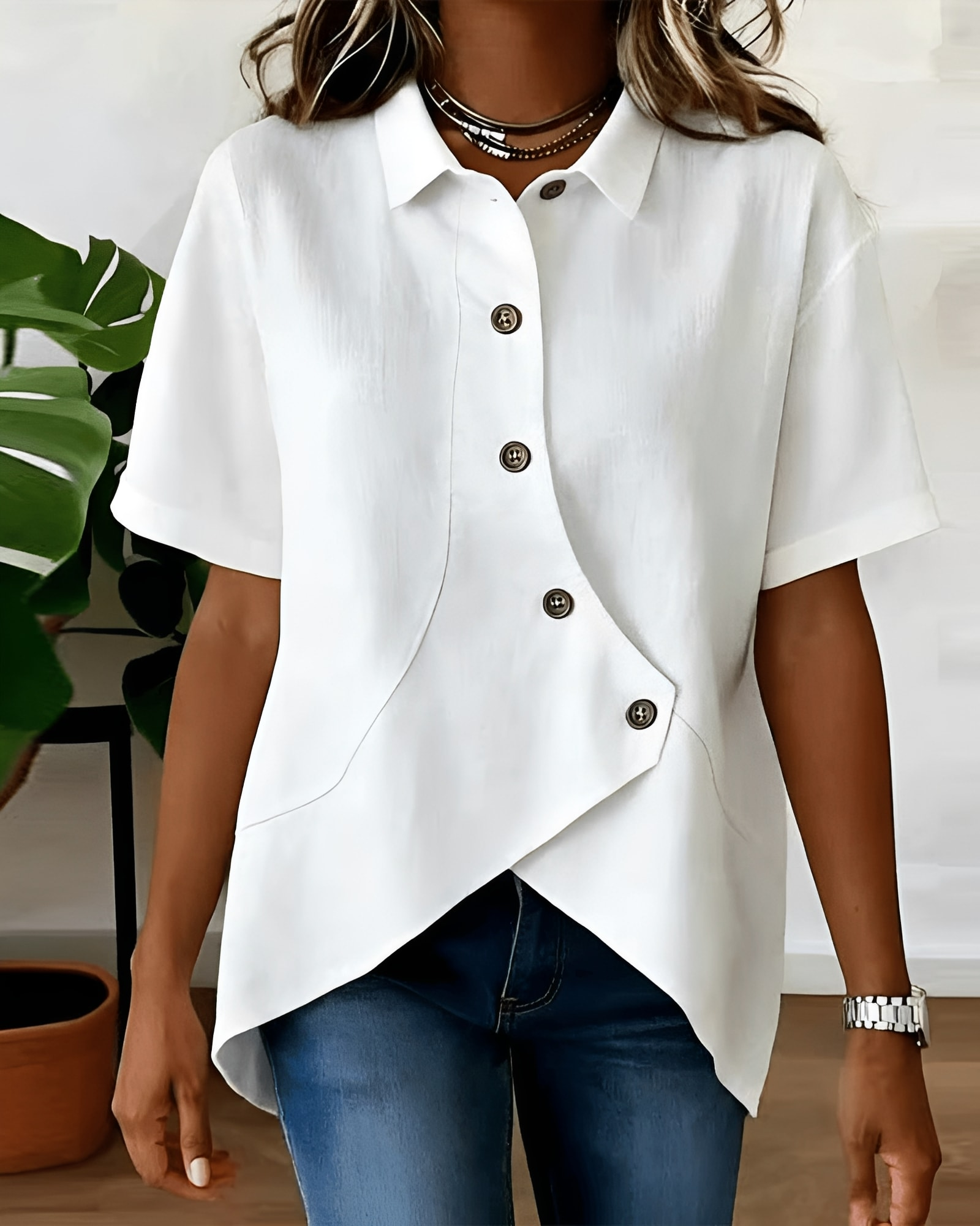 Blouse femme | Blouse asymétrique à détail boutonné