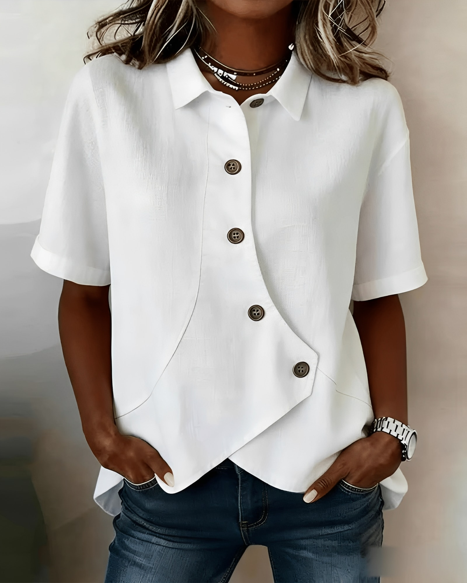 Blouse femme | Blouse asymétrique à détail boutonné