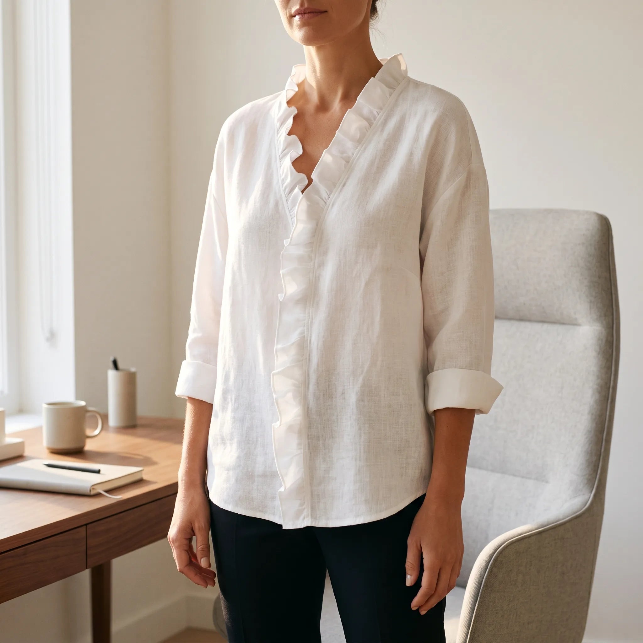 Blouse femme | Blouse élégante à col volanté