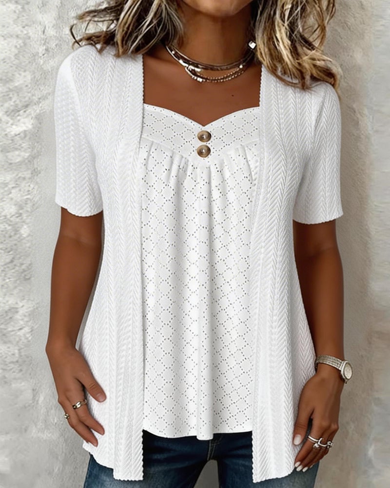 Blouse femme | Top à manches courtes avec gilet ouvert