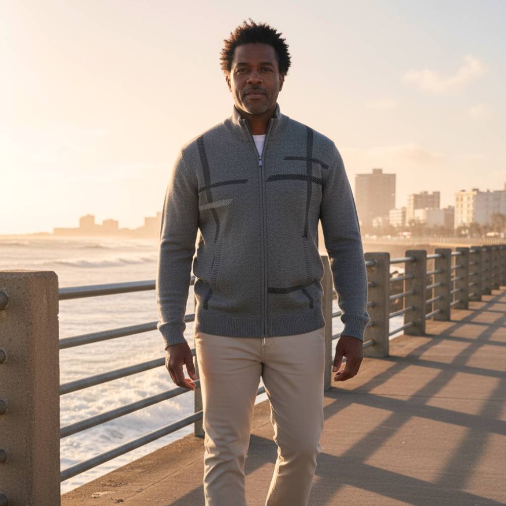 Cardigan homme à col montant zippé | Sorties décontractées