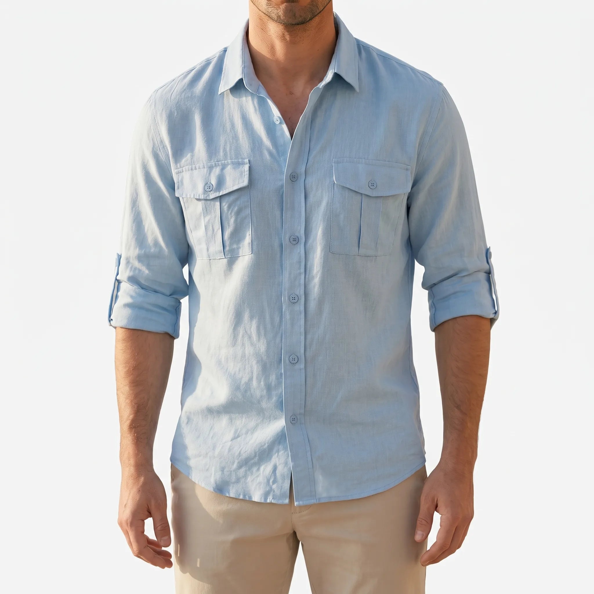 Chemise homme à manches longues décontractée | Sorties estivales décontractées