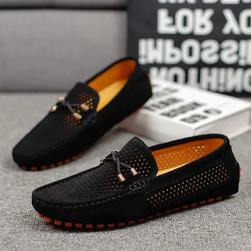 Mocassins homme | Chaussures à enfiler perforées avec détail nœud