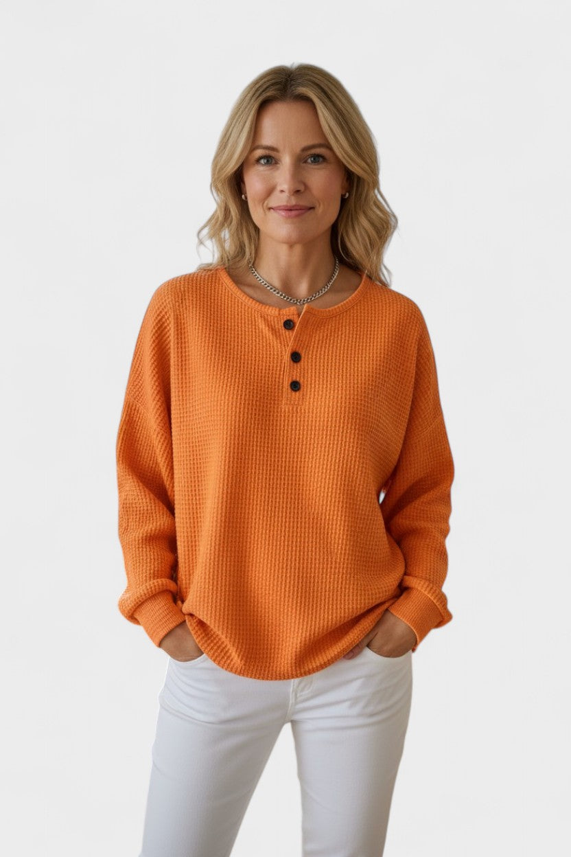 Pull en maille décontracté à col boutonné | Détente à la maison
