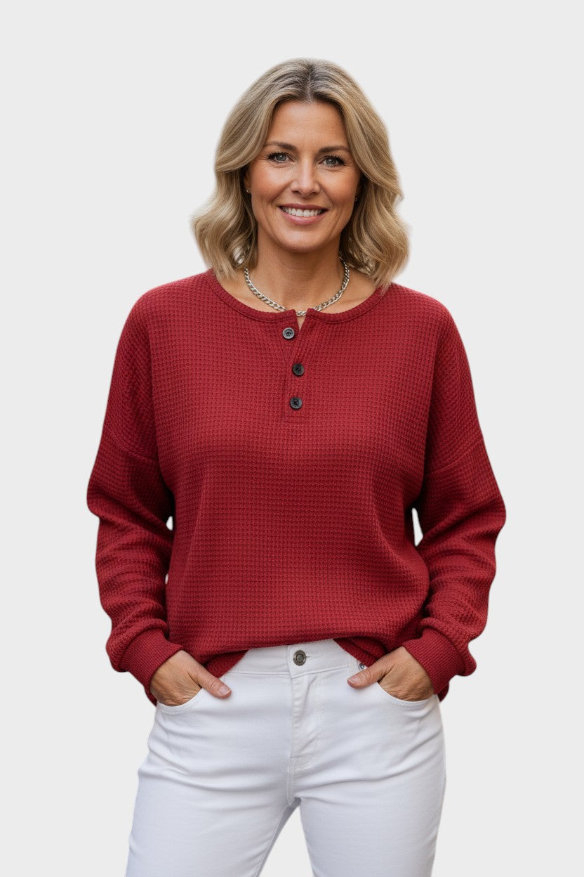 Pull en maille décontracté à col boutonné | Détente à la maison