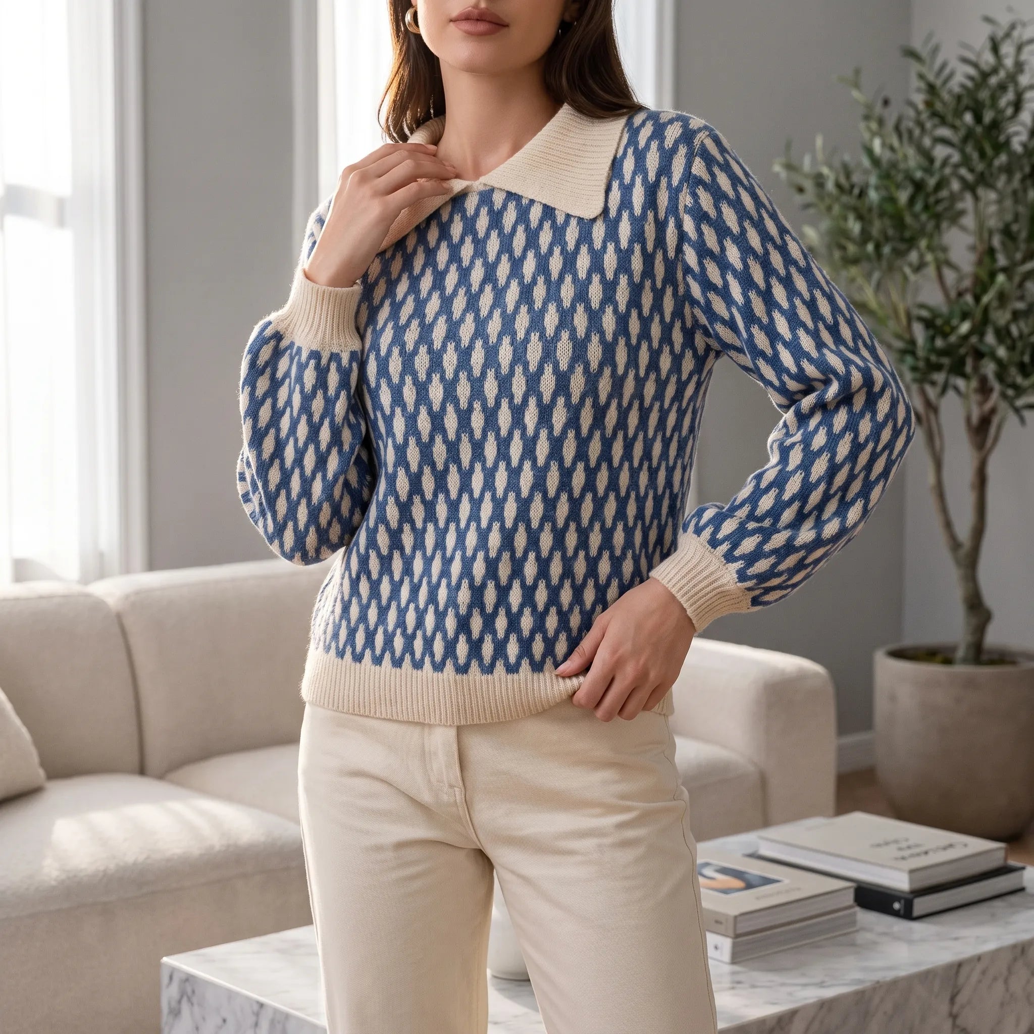 Pull femme chic à col contrastant | Sorties décontractées