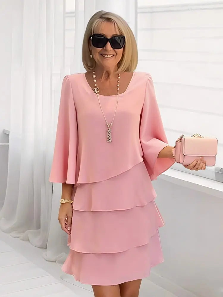 Robe femme | Robe élégante à volants et col rond