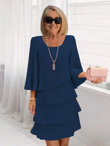 Robe femme | Robe élégante à volants et col rond