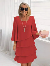 Robe femme | Robe élégante à volants et col rond