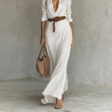 Robe femme | Robe longue avec col et ceinture