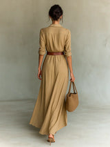 Robe femme | Robe longue avec col et ceinture