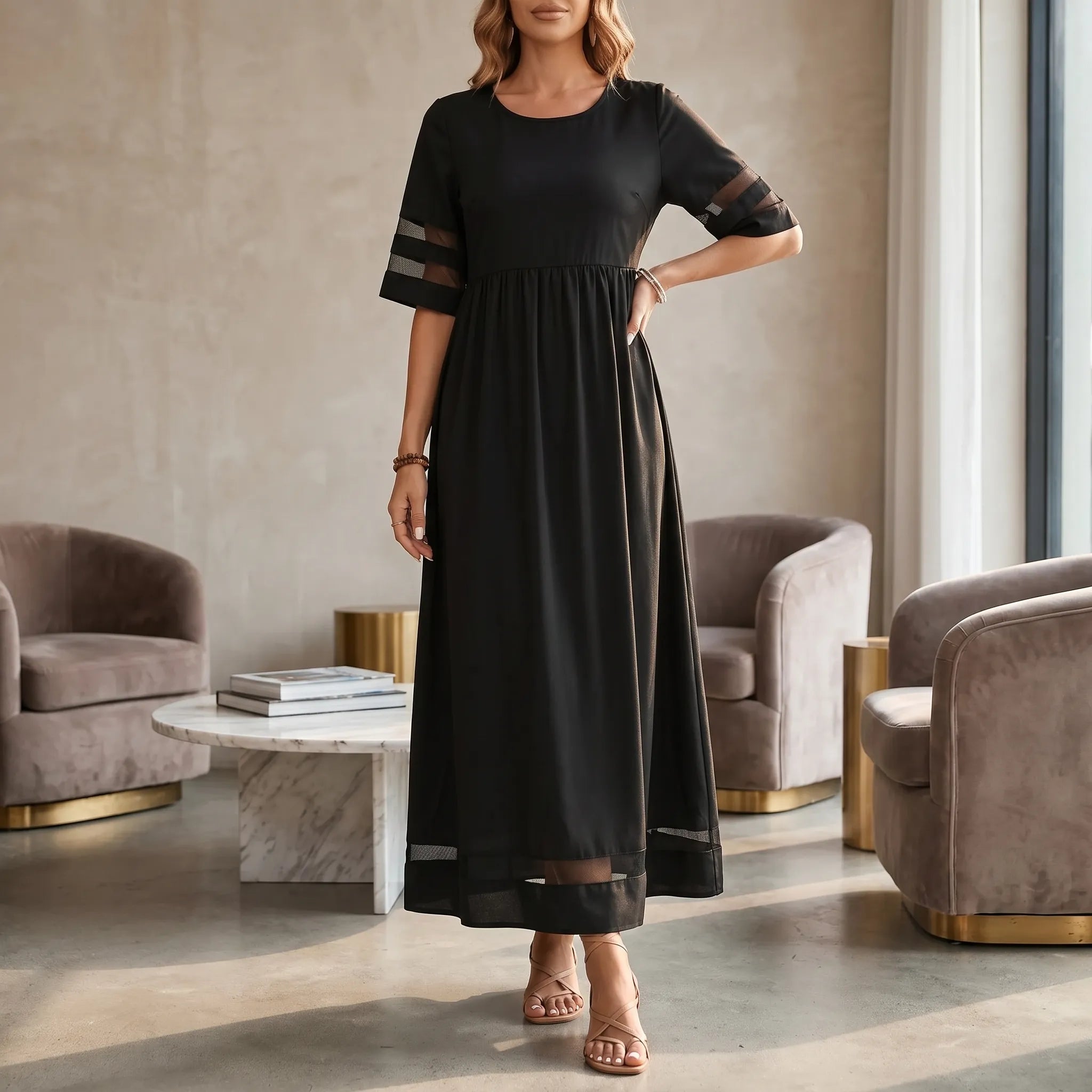 Robe noire midi à taille haute | Sorties décontractées