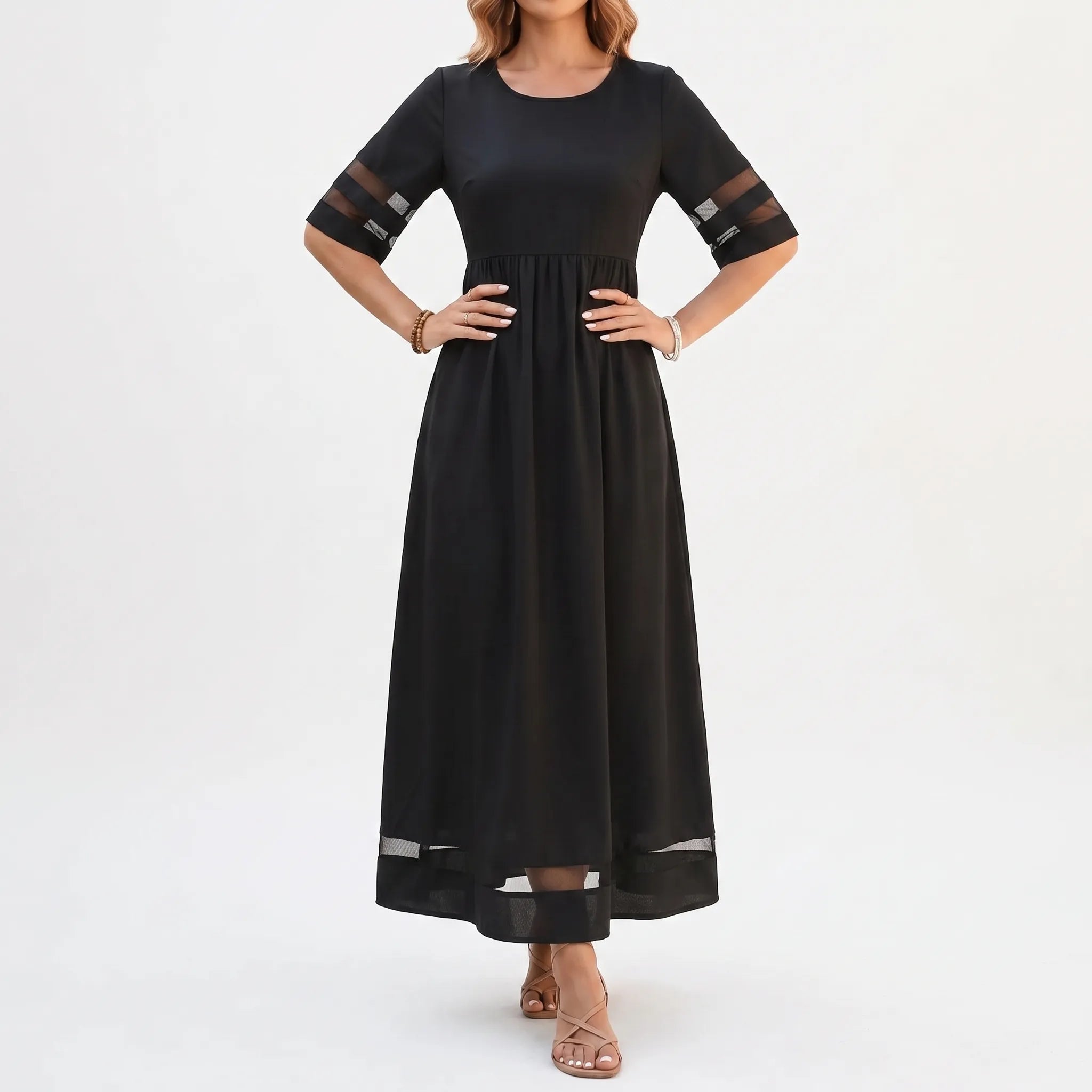 Robe noire midi à taille haute | Sorties décontractées
