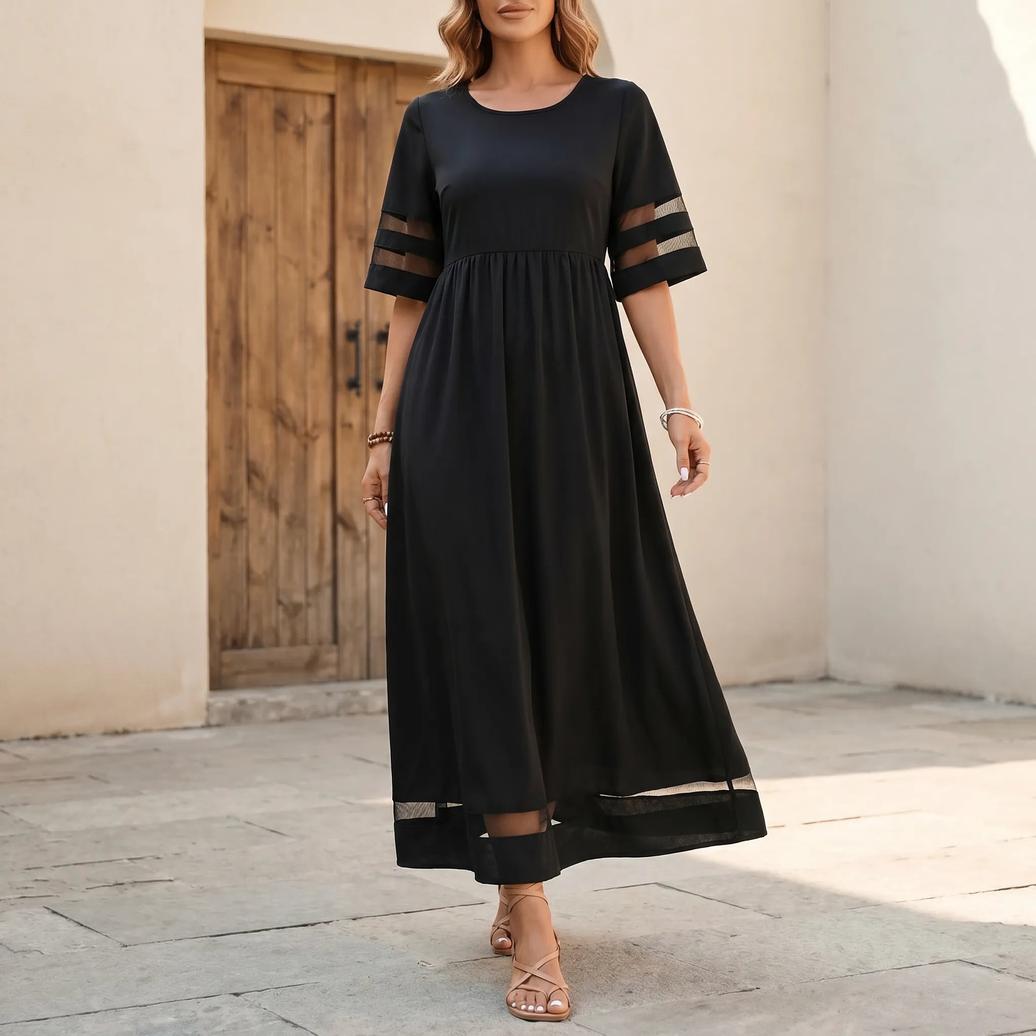 Robe noire midi à taille haute | Sorties décontractées