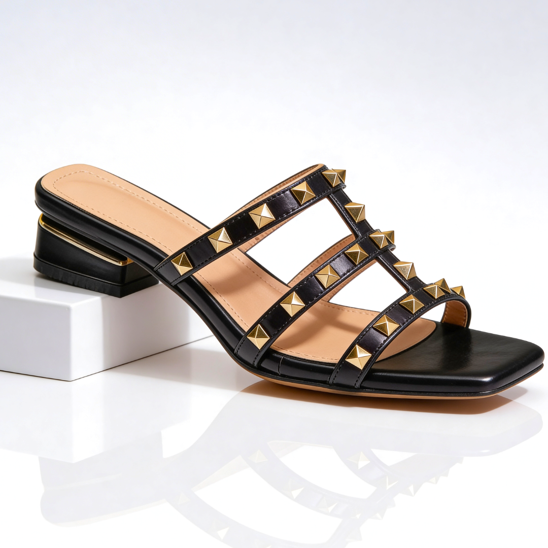Sandales femme | Sandales ouvertes cloutées à talon carré