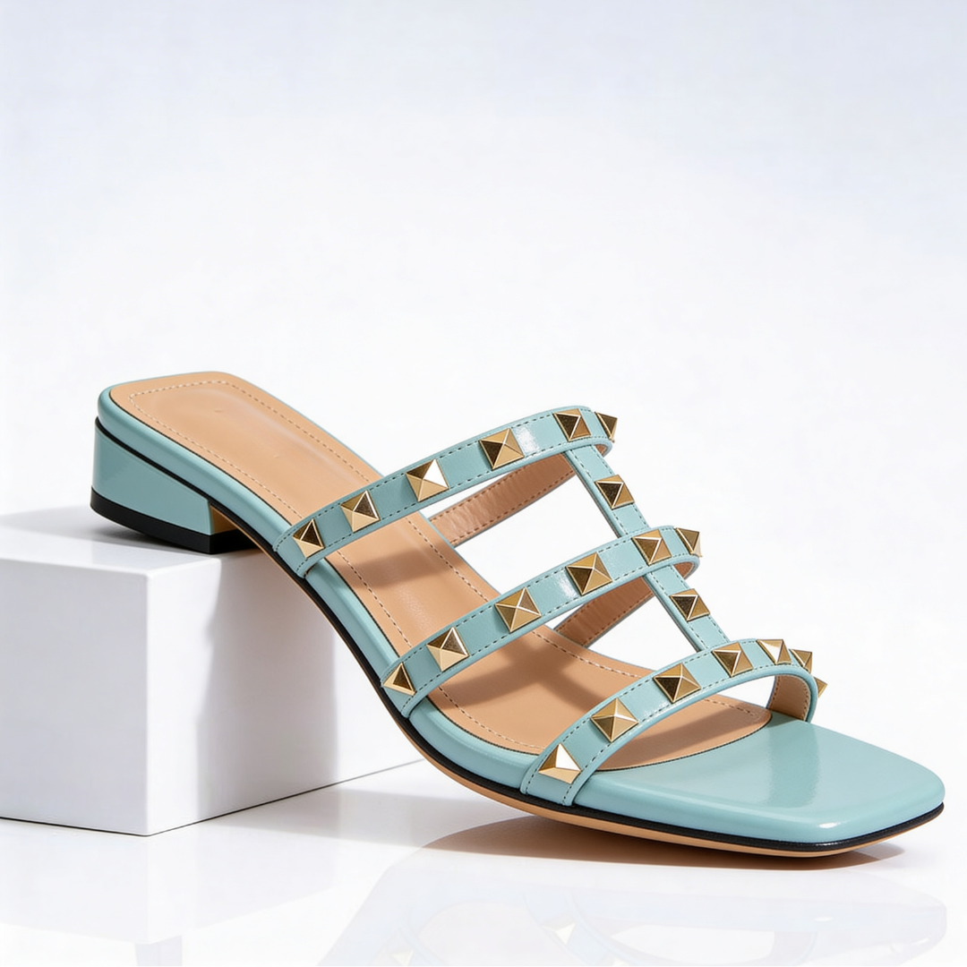 Sandales femme | Sandales ouvertes cloutées à talon carré