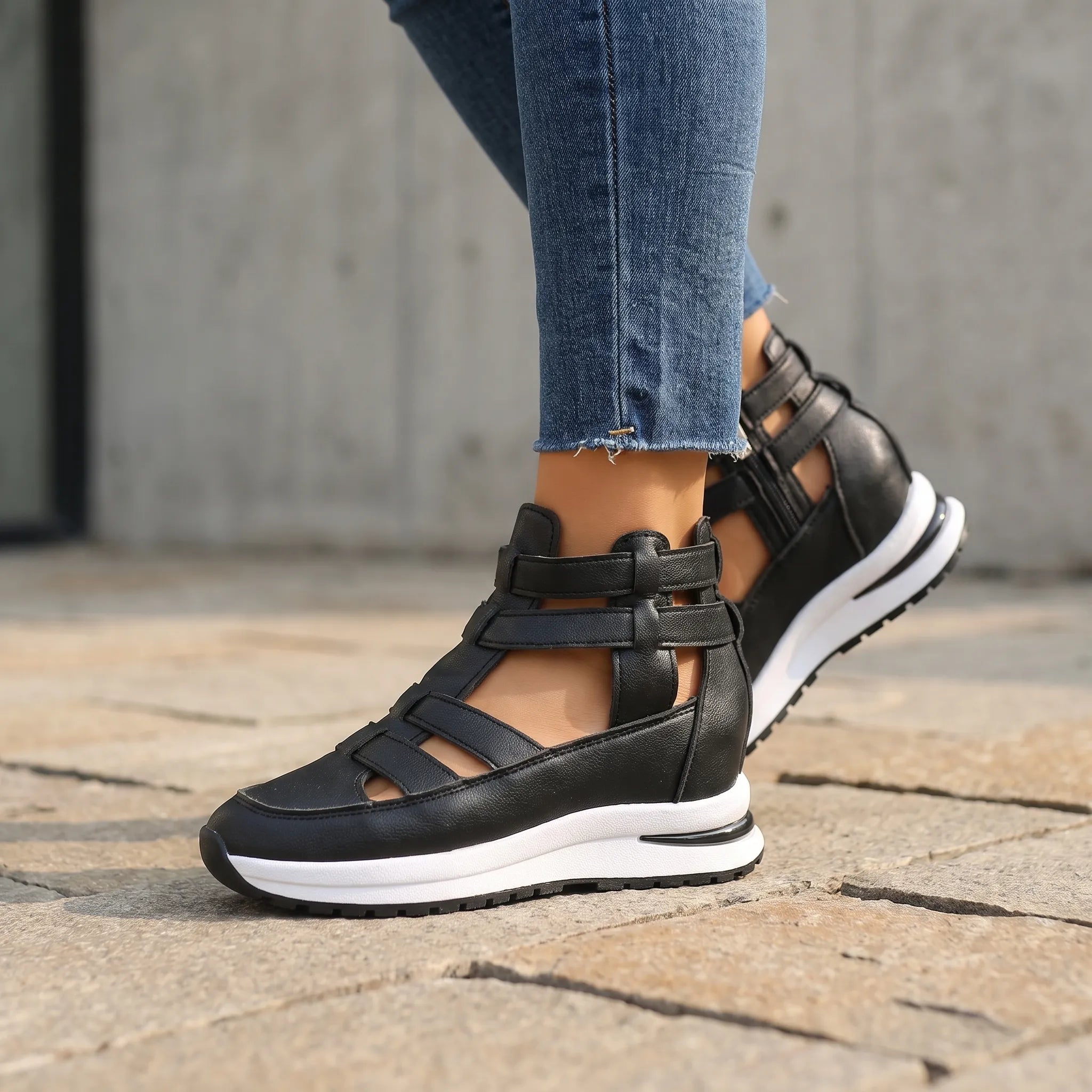 Baskets femme | Baskets montantes ouvertes à talon compensé