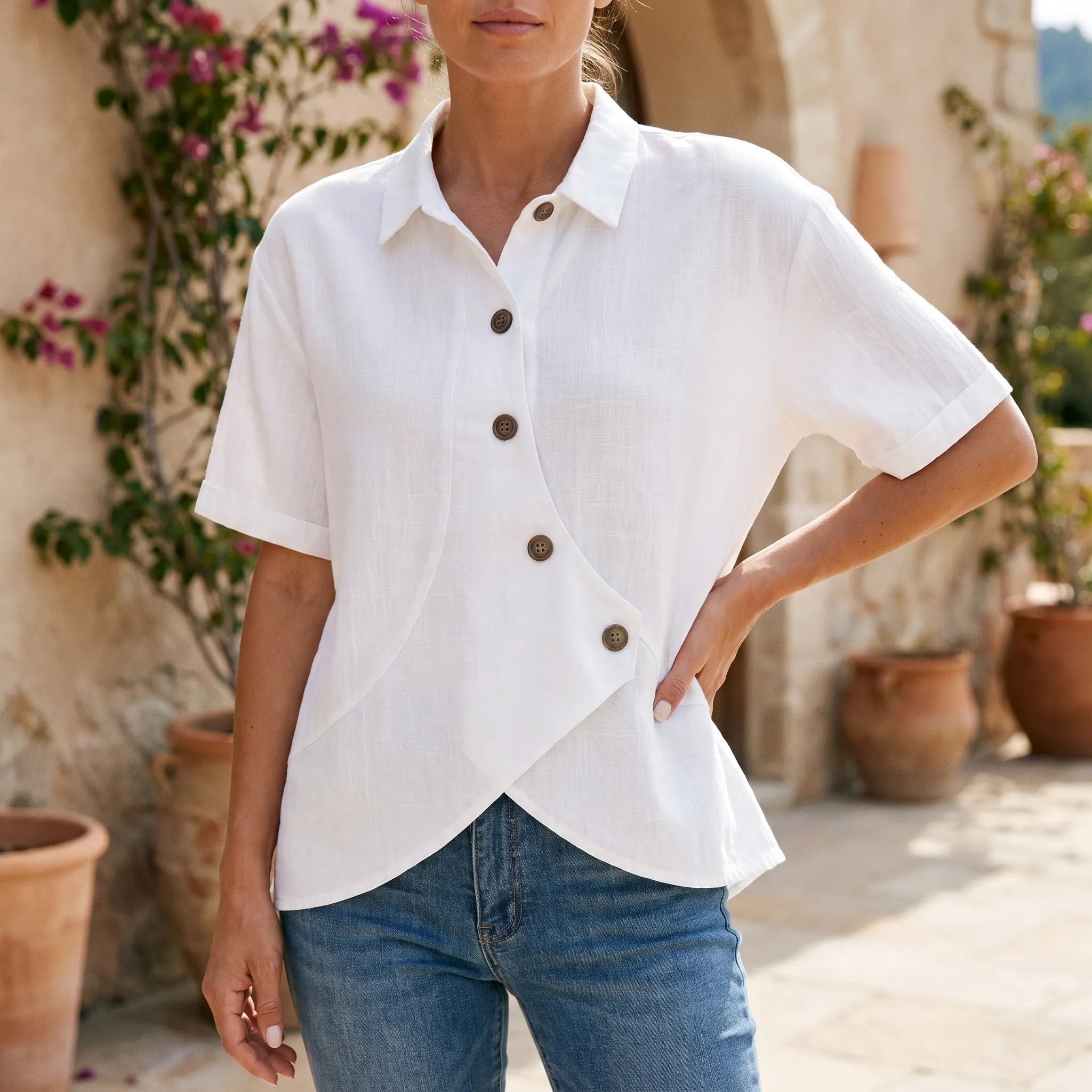 Blouse femme | Blouse asymétrique à détail boutonné