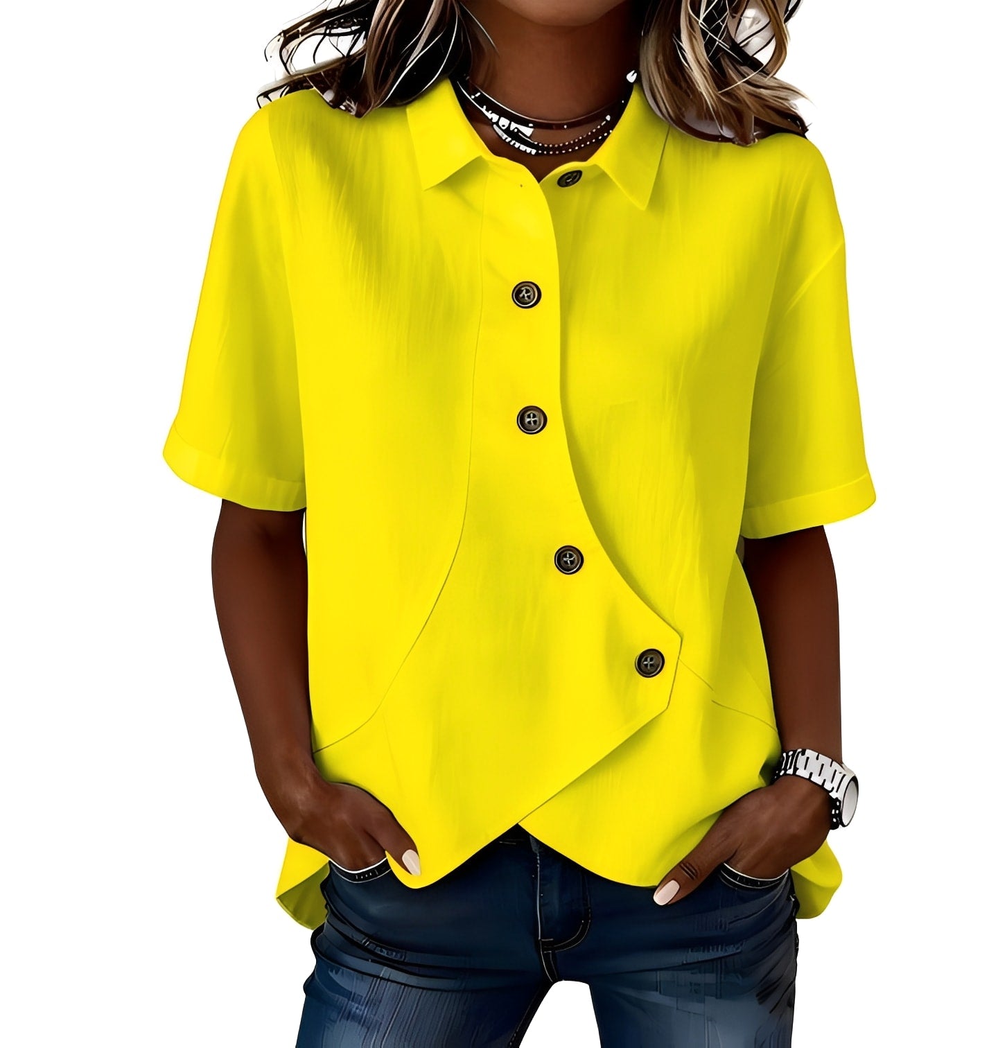Blouse femme | Blouse asymétrique à détail boutonné