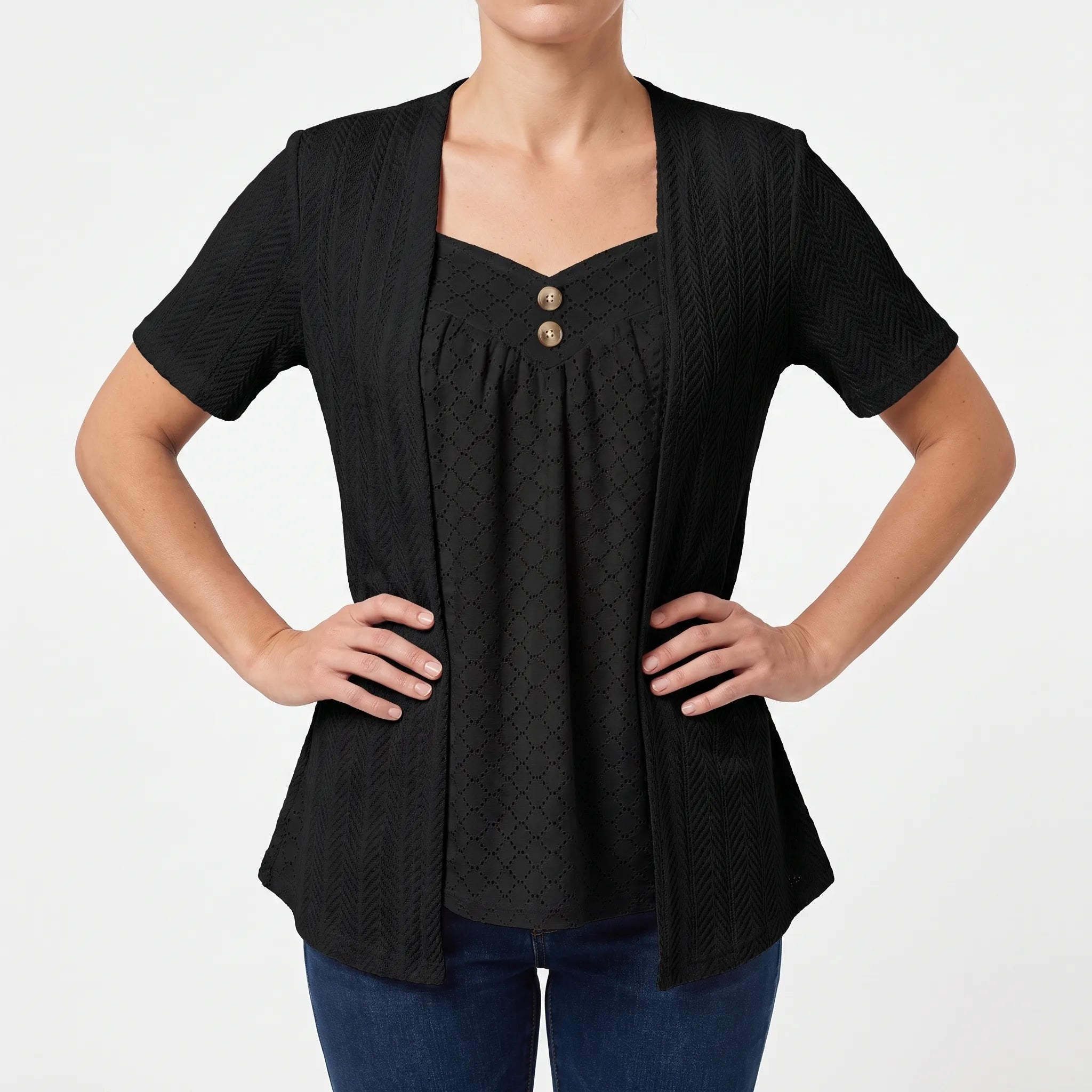 Blouse femme | Top à manches courtes avec gilet ouvert