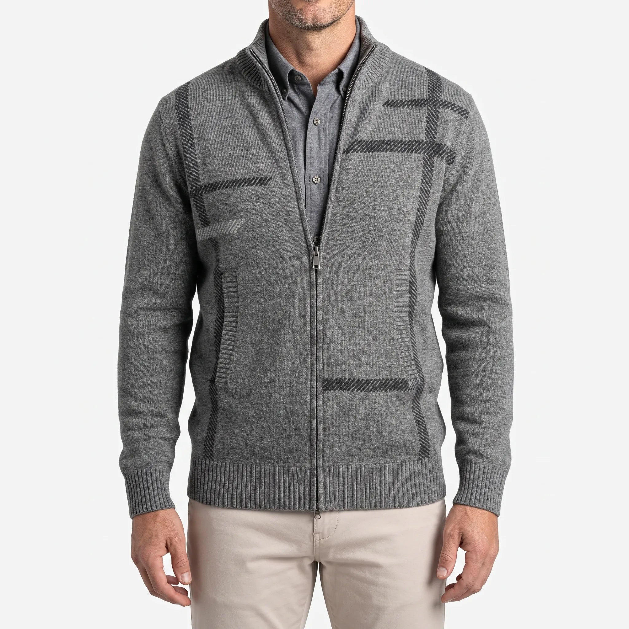 Cardigan homme à col montant zippé | Sorties décontractées