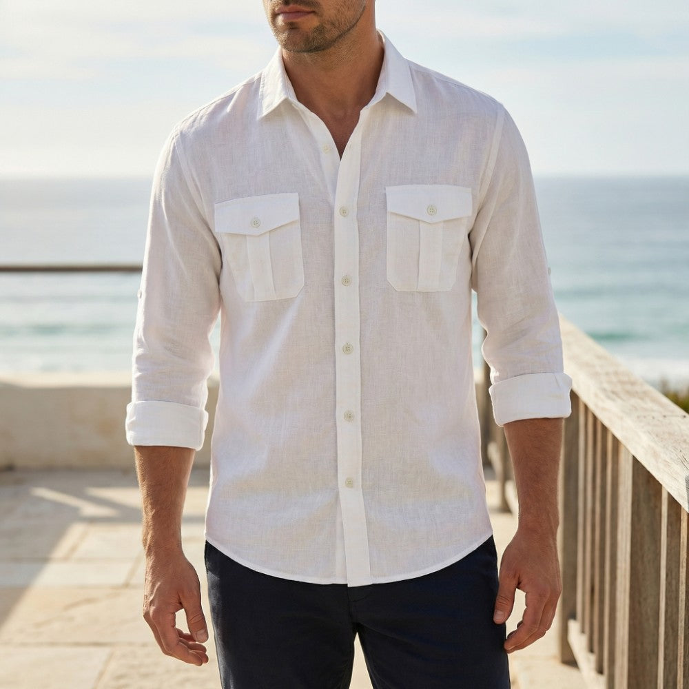 Chemise homme à manches longues décontractée | Sorties estivales décontractées