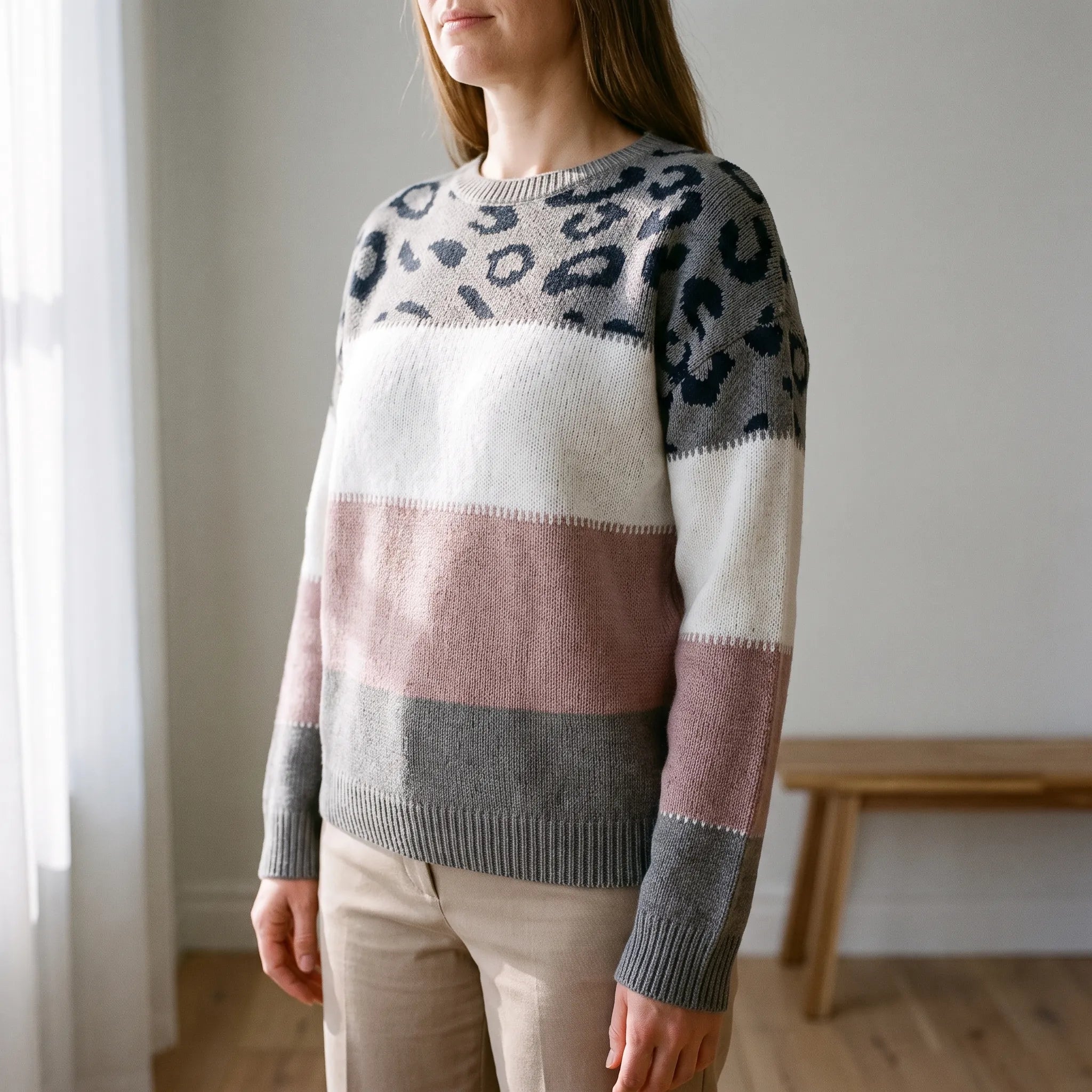 Gros pull en maille bicolore à motif | Sorties décontractées