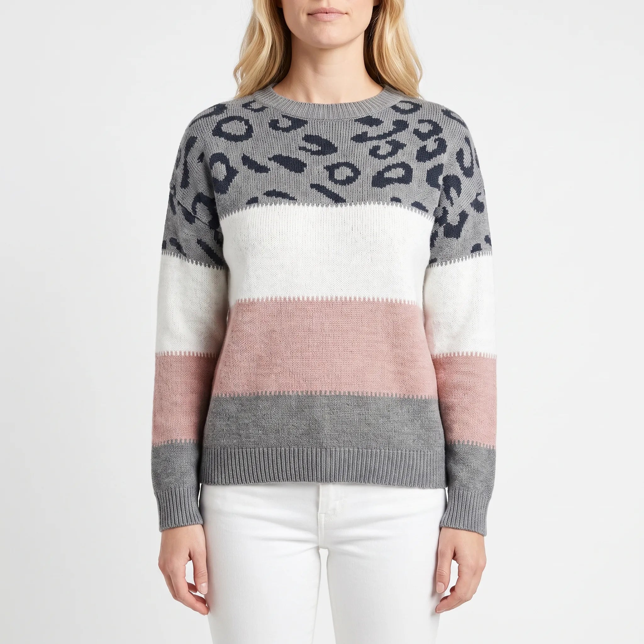 Gros pull en maille bicolore à motif | Sorties décontractées