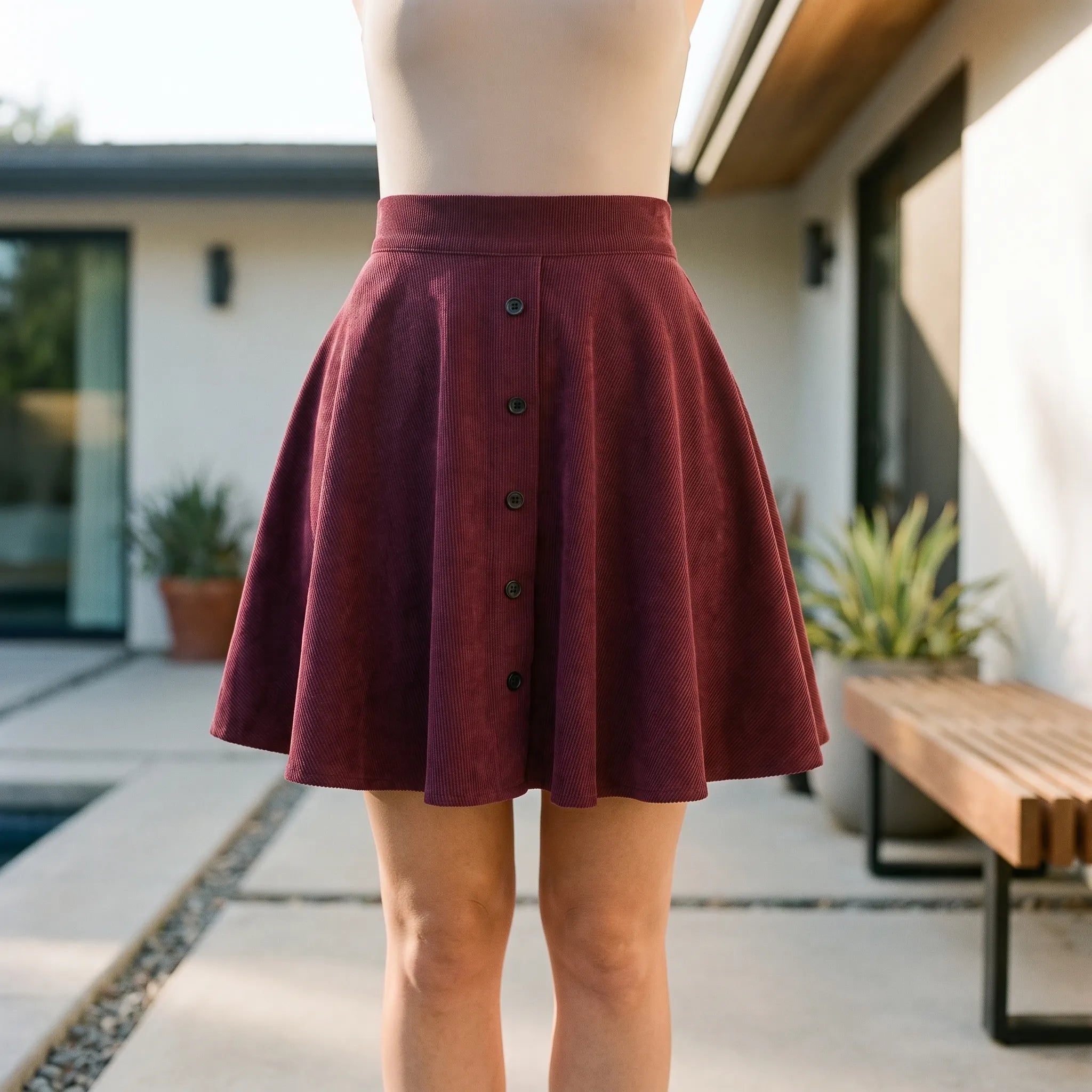 Jupe femme | Jupe boutonnée en velours côtelé