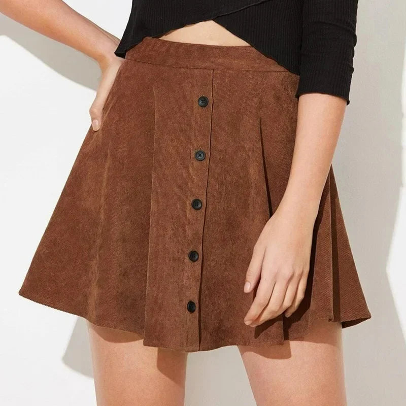 Jupe femme | Jupe boutonnée en velours côtelé