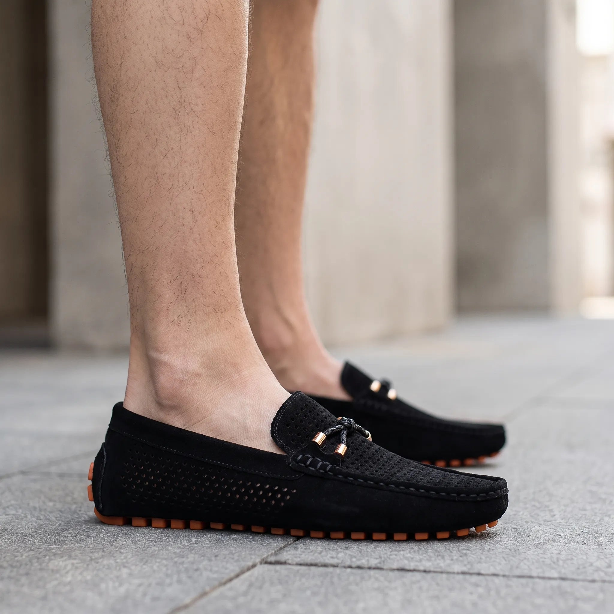 Mocassins homme | Chaussures à enfiler perforées avec détail nœud