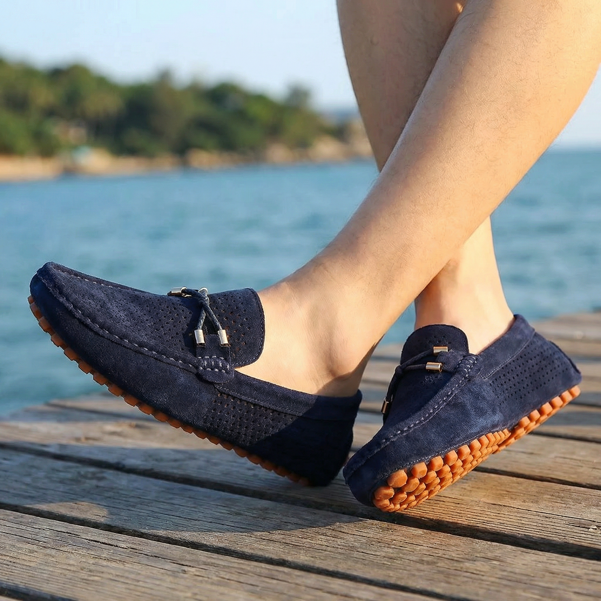 Mocassins homme | Chaussures à enfiler perforées avec détail nœud