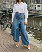 Pantalon large taille haute asymétrique | Sorties décontractées