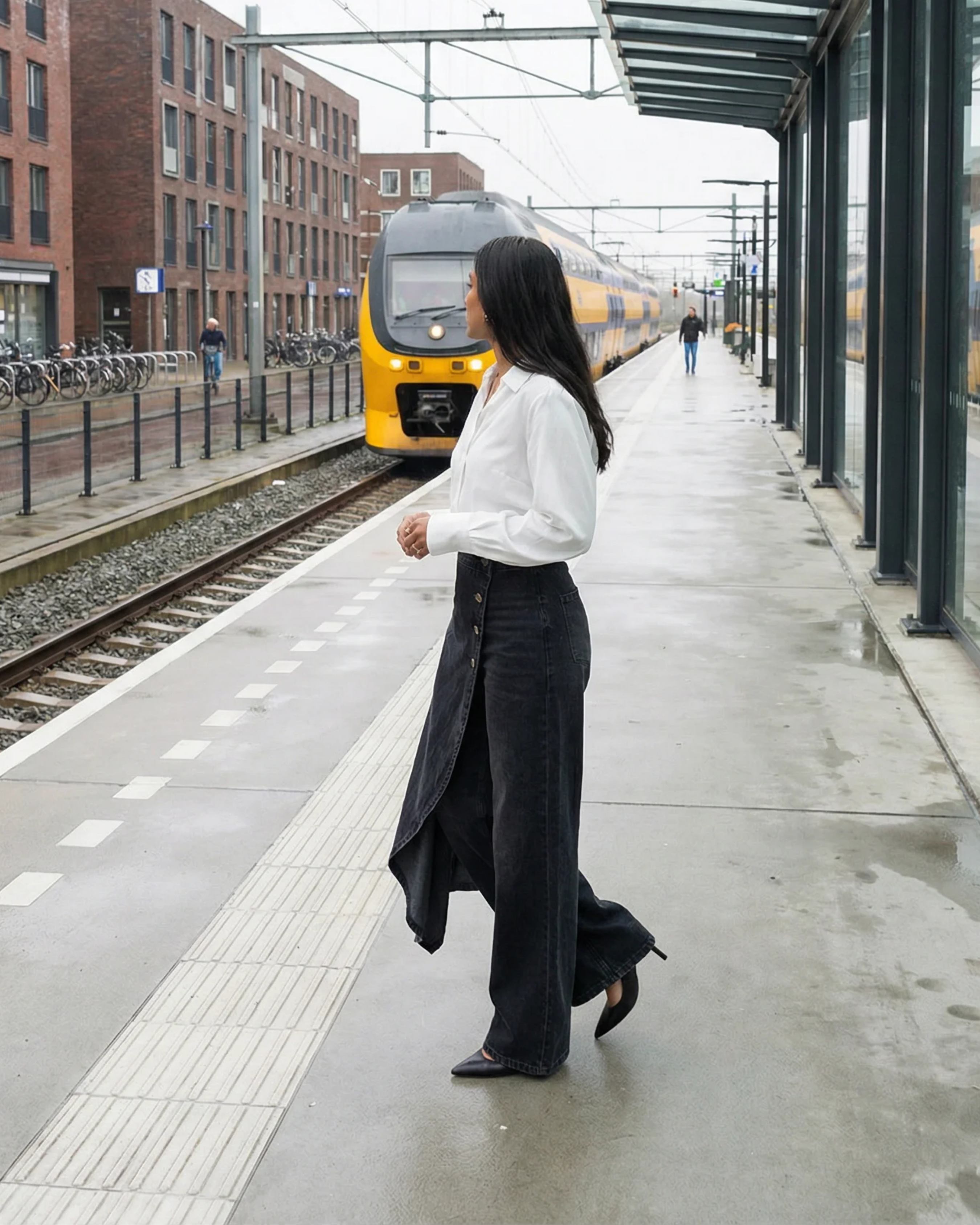 Pantalon large taille haute asymétrique | Sorties décontractées