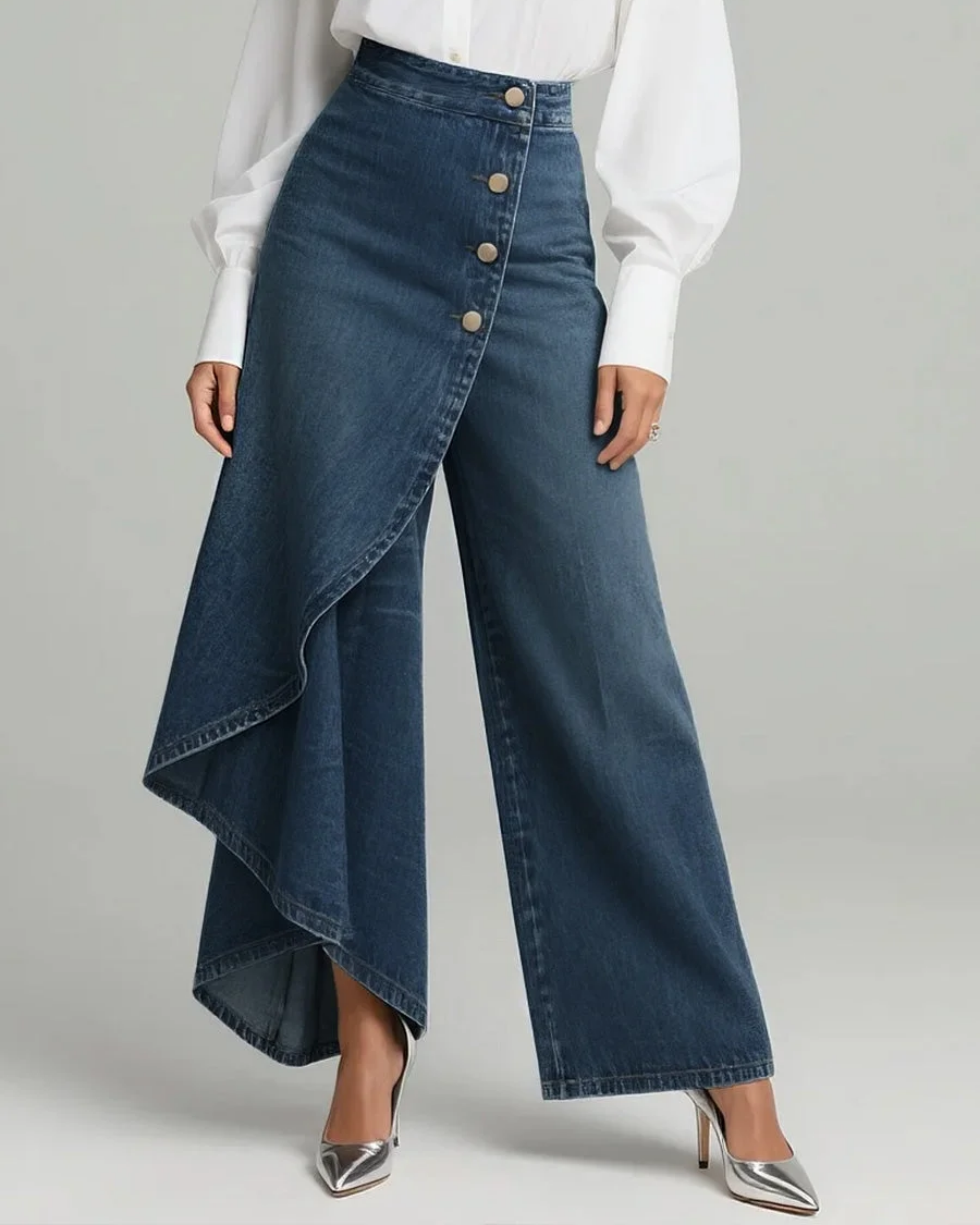 Pantalon large taille haute asymétrique | Sorties décontractées