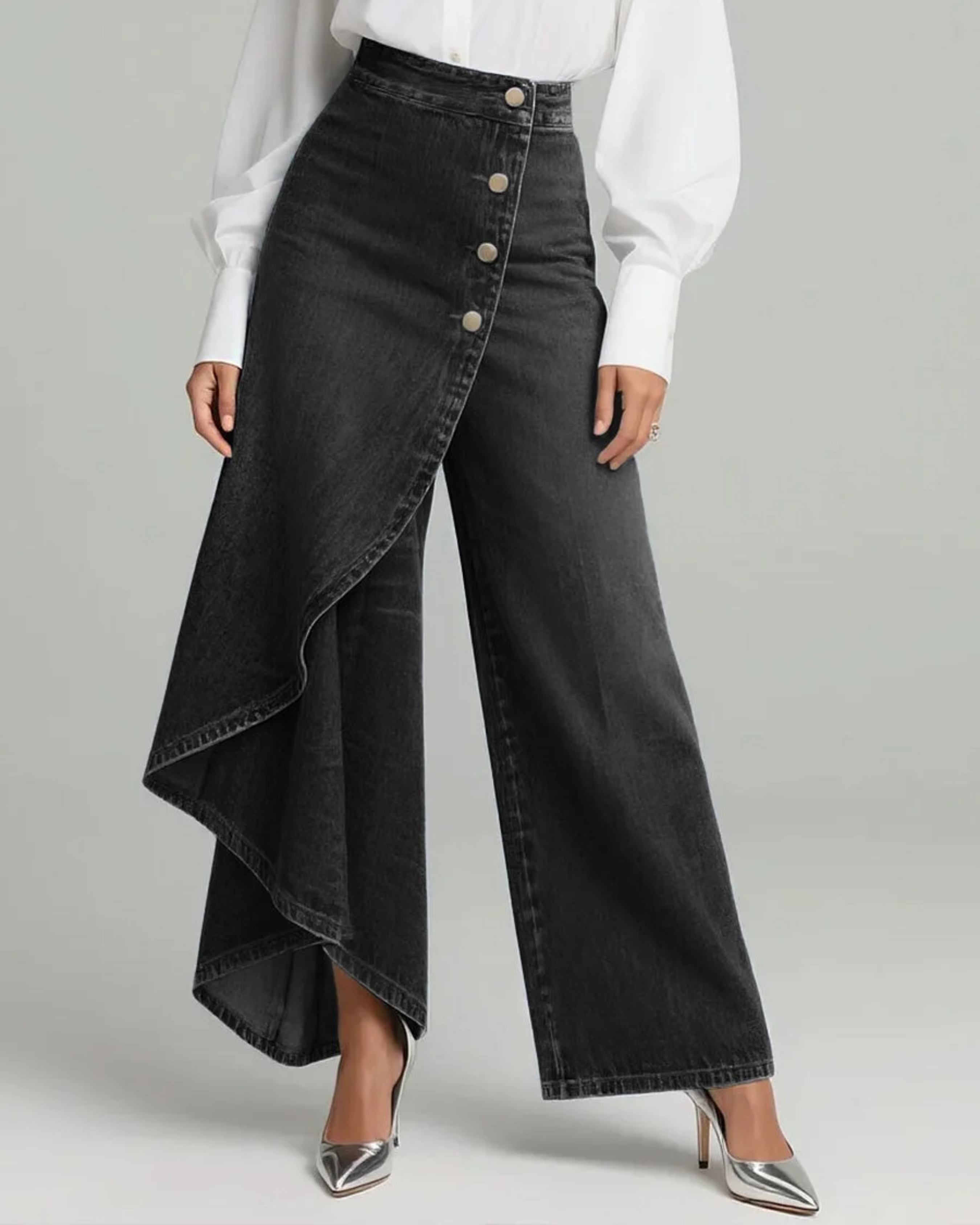 Pantalon large taille haute asymétrique | Sorties décontractées