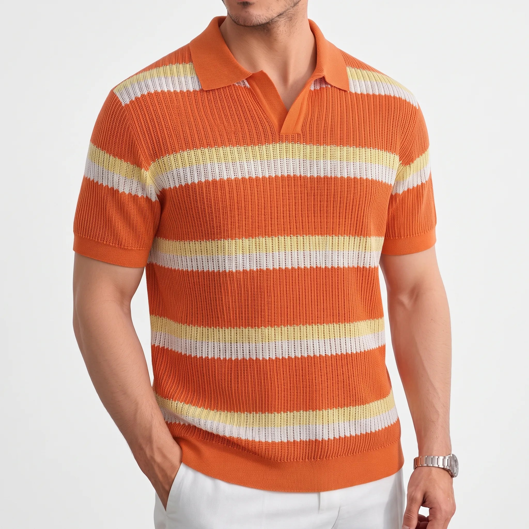 Polo texturé à rayures rétro | Sorties estivales