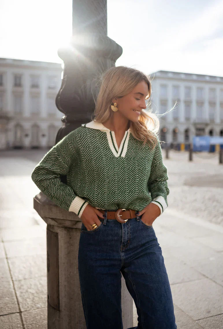 Pull col v femme à motif | Sorties décontractées