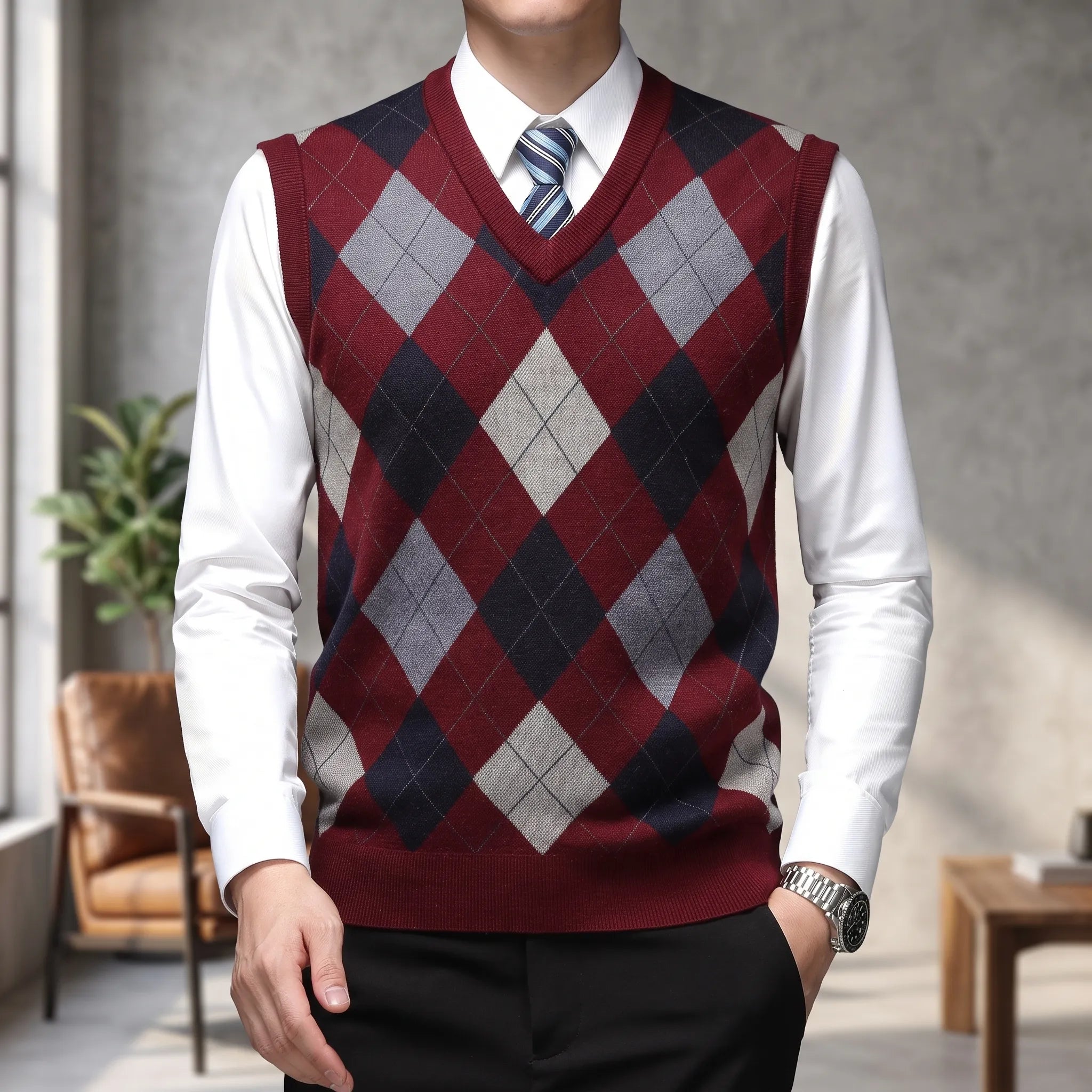 Pull sans manches à col en v | Tenue de bureau