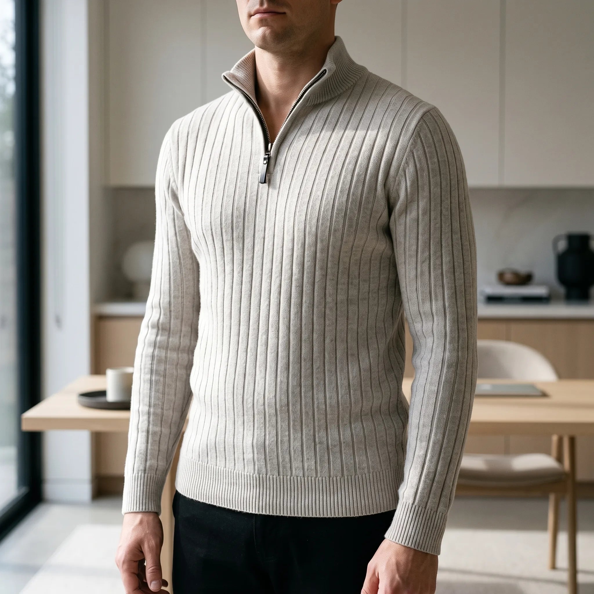 Pull zippé homme en maille côtelée | Tenues de bureau