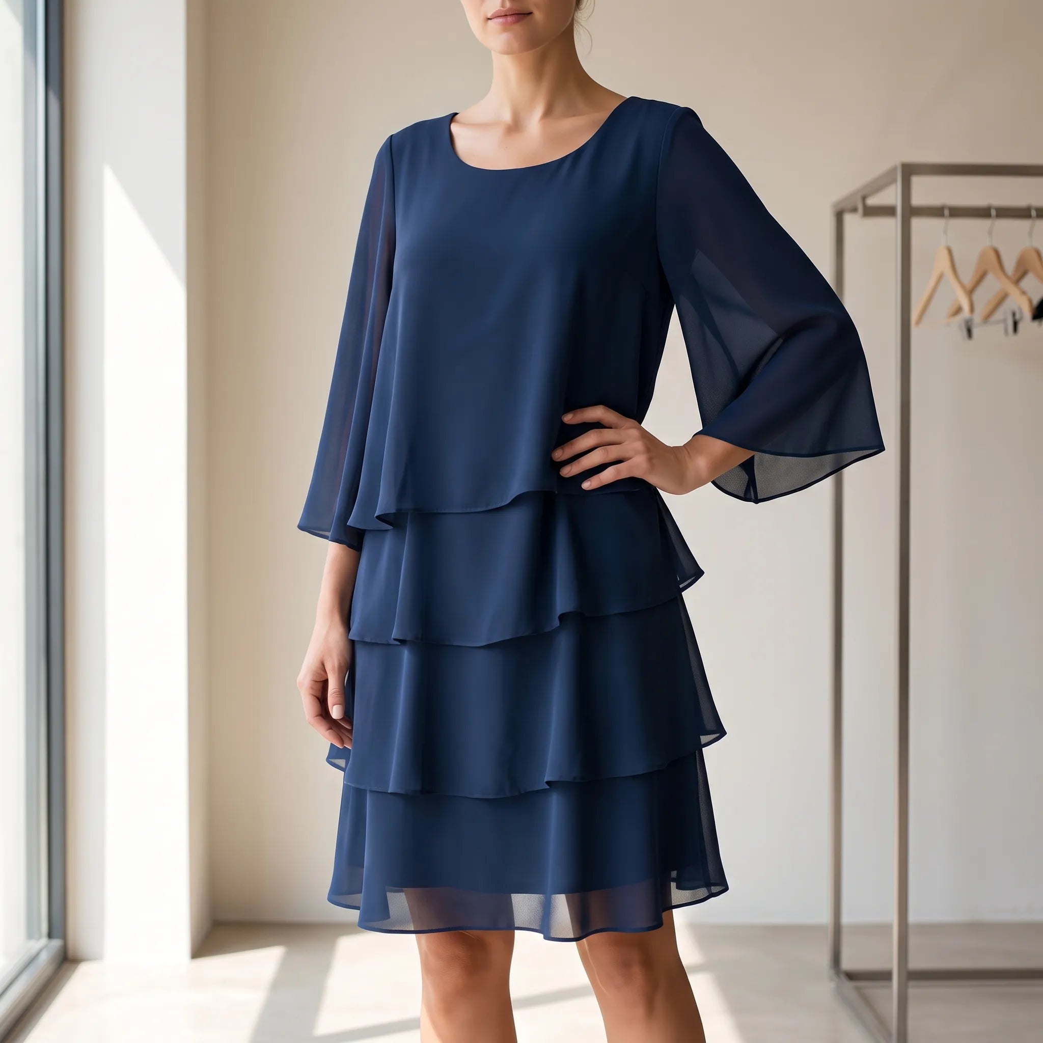 Robe femme | Robe élégante à volants et col rond