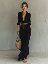 Robe femme | Robe longue avec col et ceinture