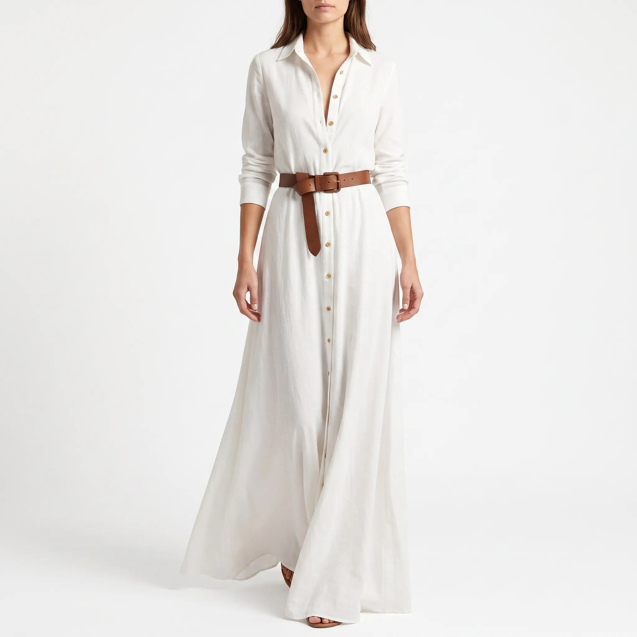 Robe femme | Robe longue avec col et ceinture