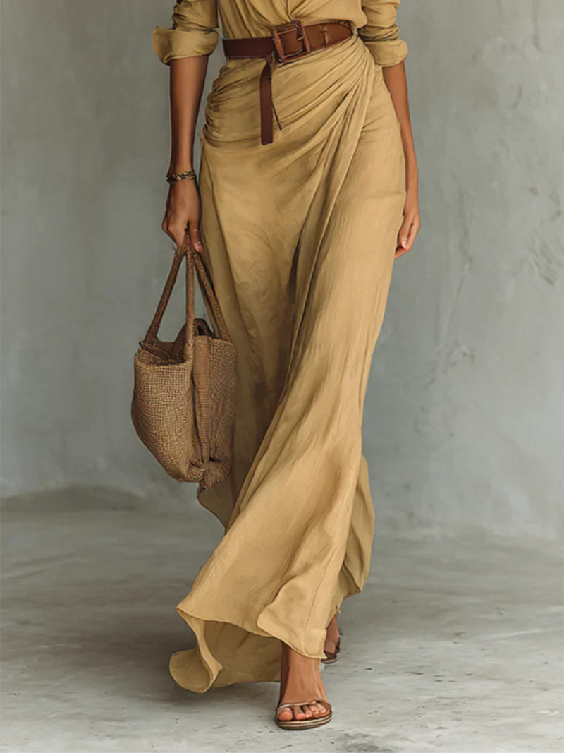 Robe femme | Robe longue avec col et ceinture