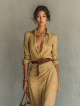 Robe femme | Robe longue avec col et ceinture