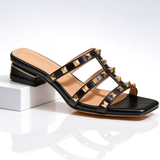 Sandales femme | Sandales ouvertes cloutées à talon carré