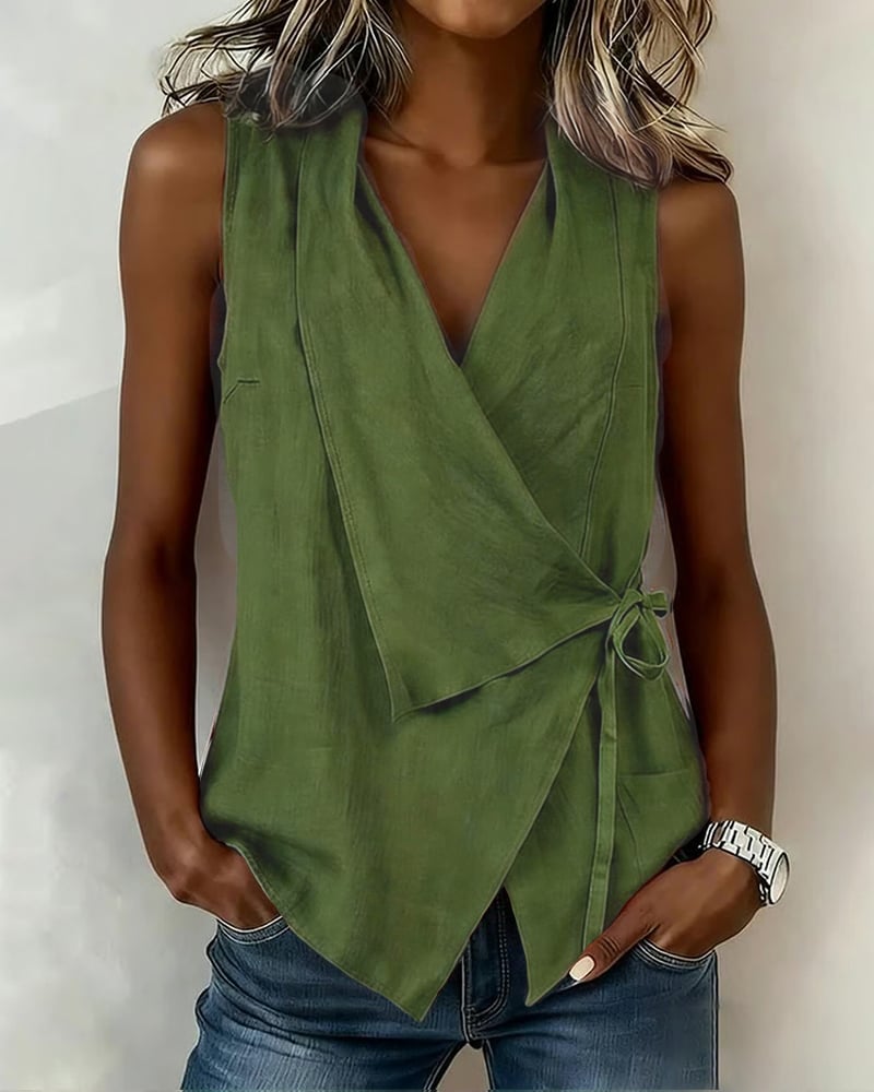 Top femme | Top cache-cœur sans manches col V